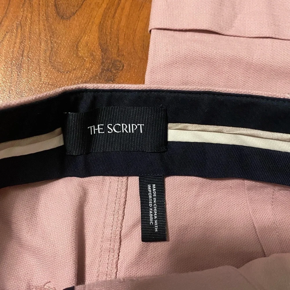 THE SCRIPT New With Tags Claudia Pants rose pink flat front straight leg linen 4